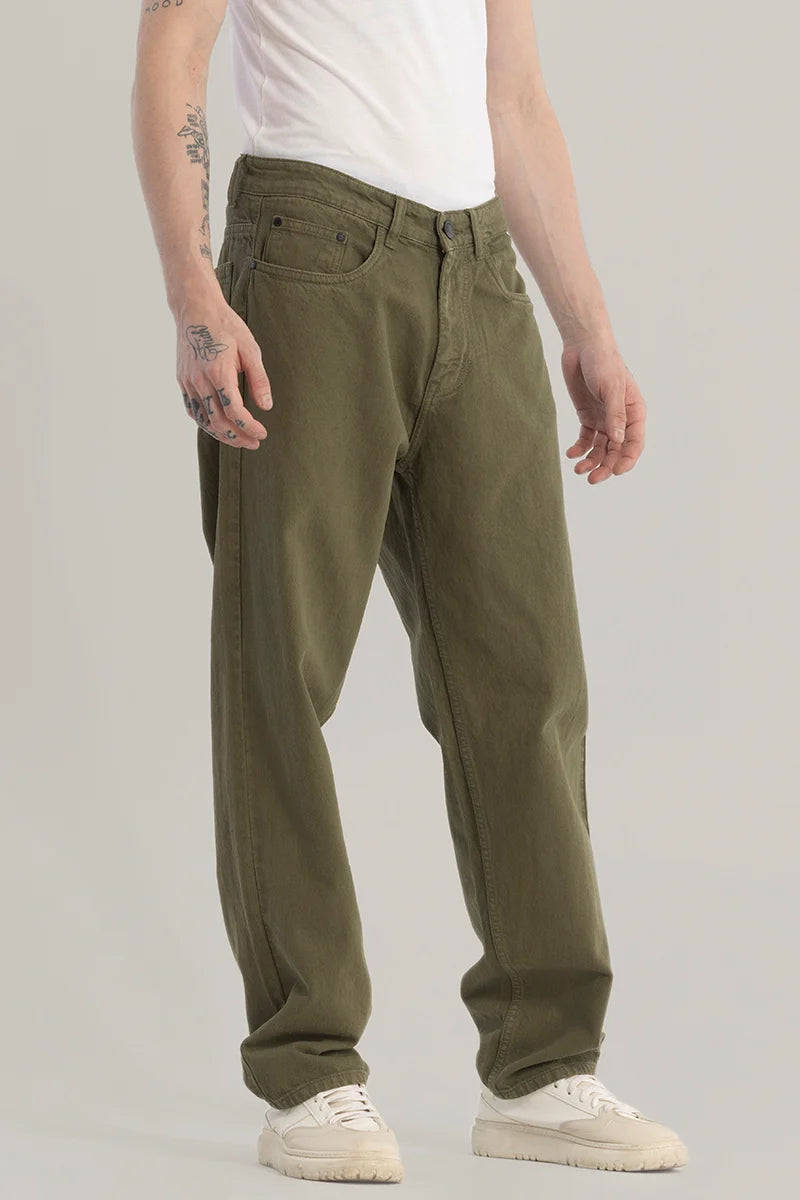 Evader Olive Baggy Fit Jeans