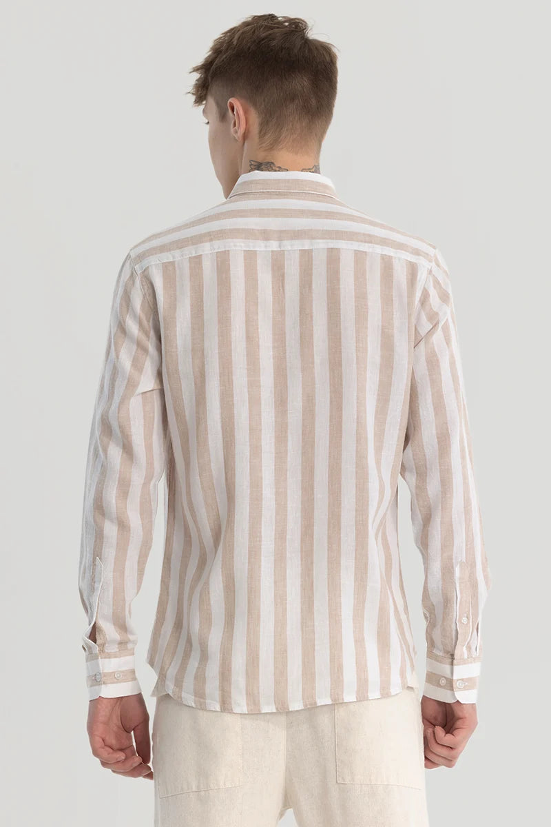 Peach Stripes Linen Blend Shirt