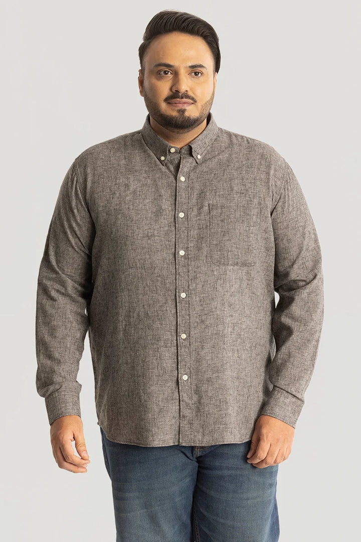 Dark Grey Linen Blend Plus Size Shirt