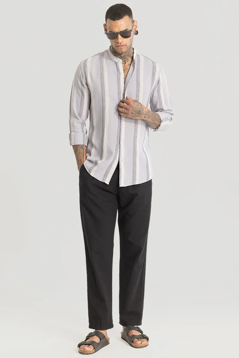 Light Grey Stripes Linen Blend Shirt