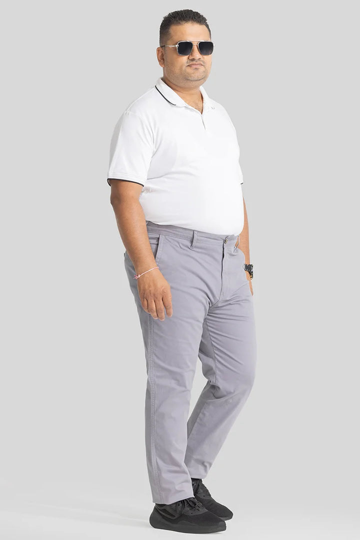 Seemly Light Grey Plain Regular Fit Plus Size Chinos