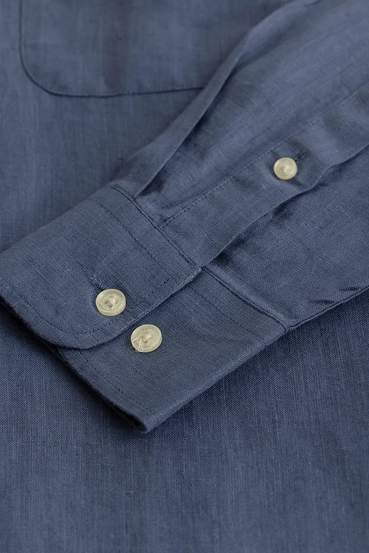 Elementary Stone Blue Plain Pure Linen Shirt