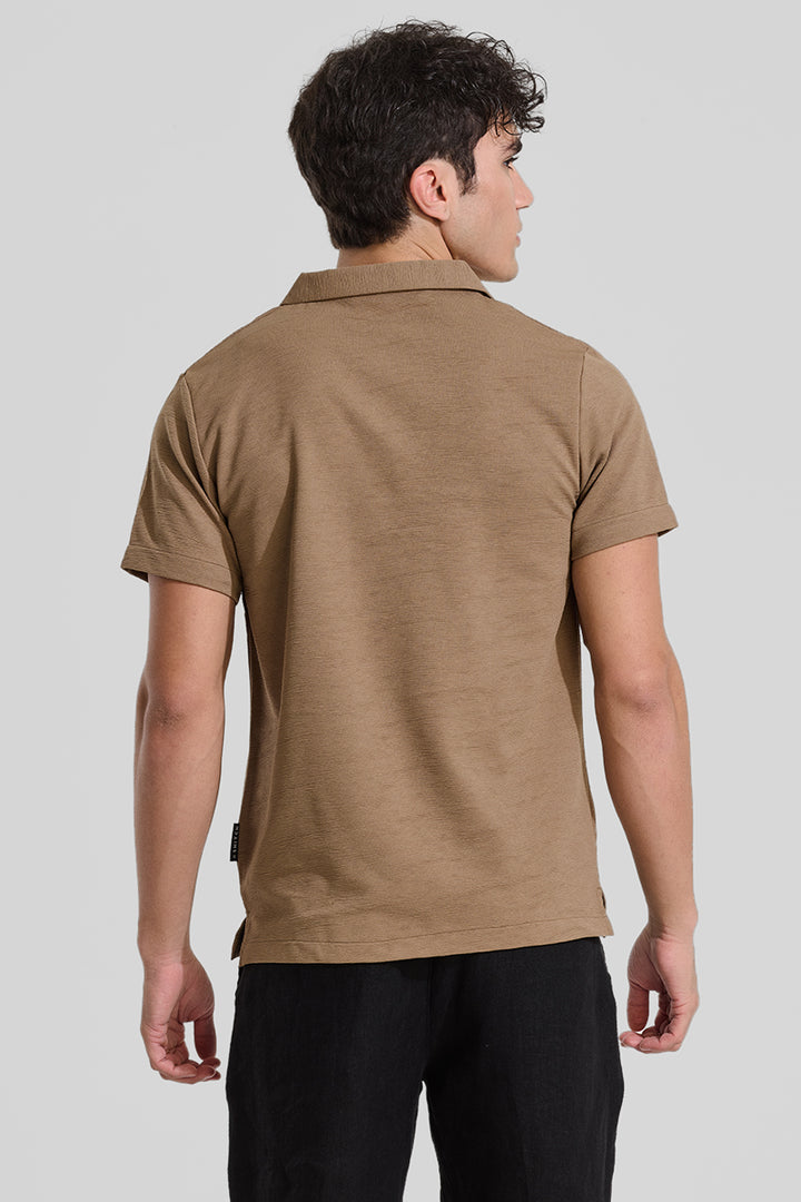 Brown Textured Polo T-Shirt