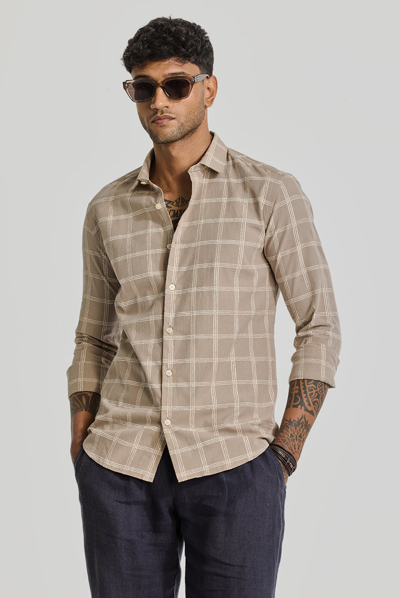 Beige Checks Slim Fit Shirt