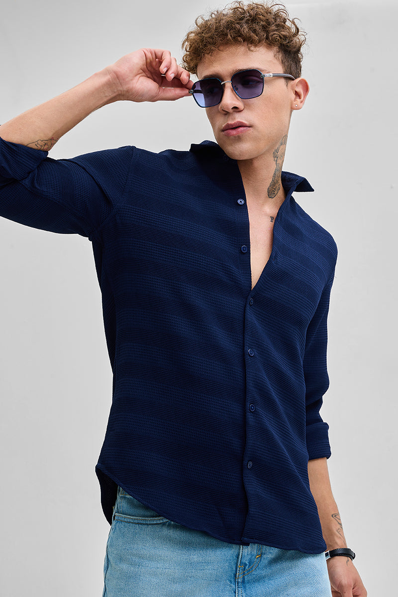 Navy Textured Slim Fit Shirt