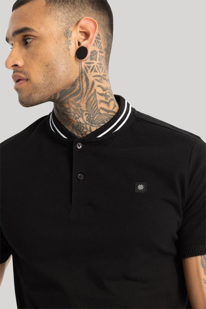 Baseball Collar Black Polo T-Shirt