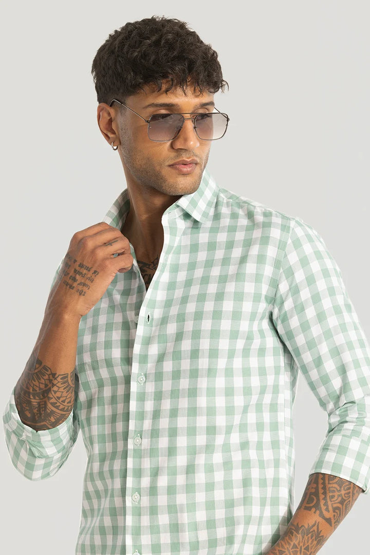 Light Green Slim Fit Checks Shirt