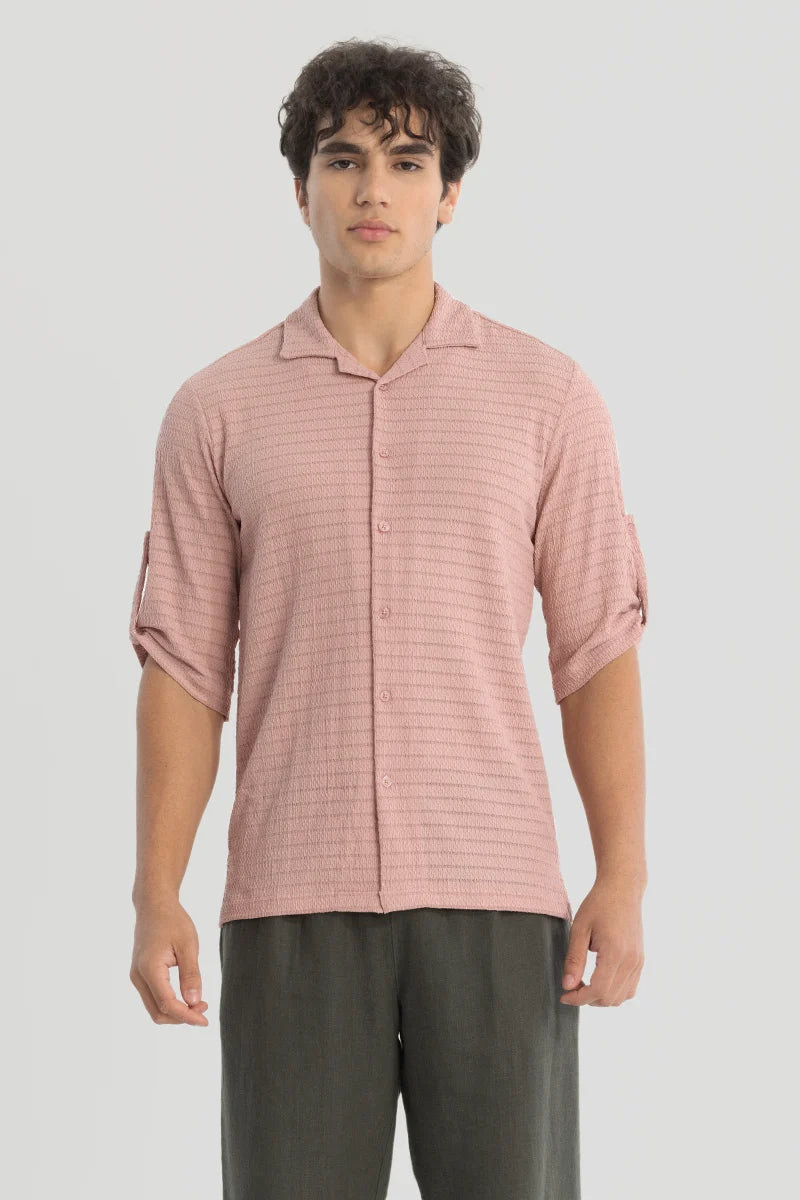 Pink Self-Design Cuban Shirt