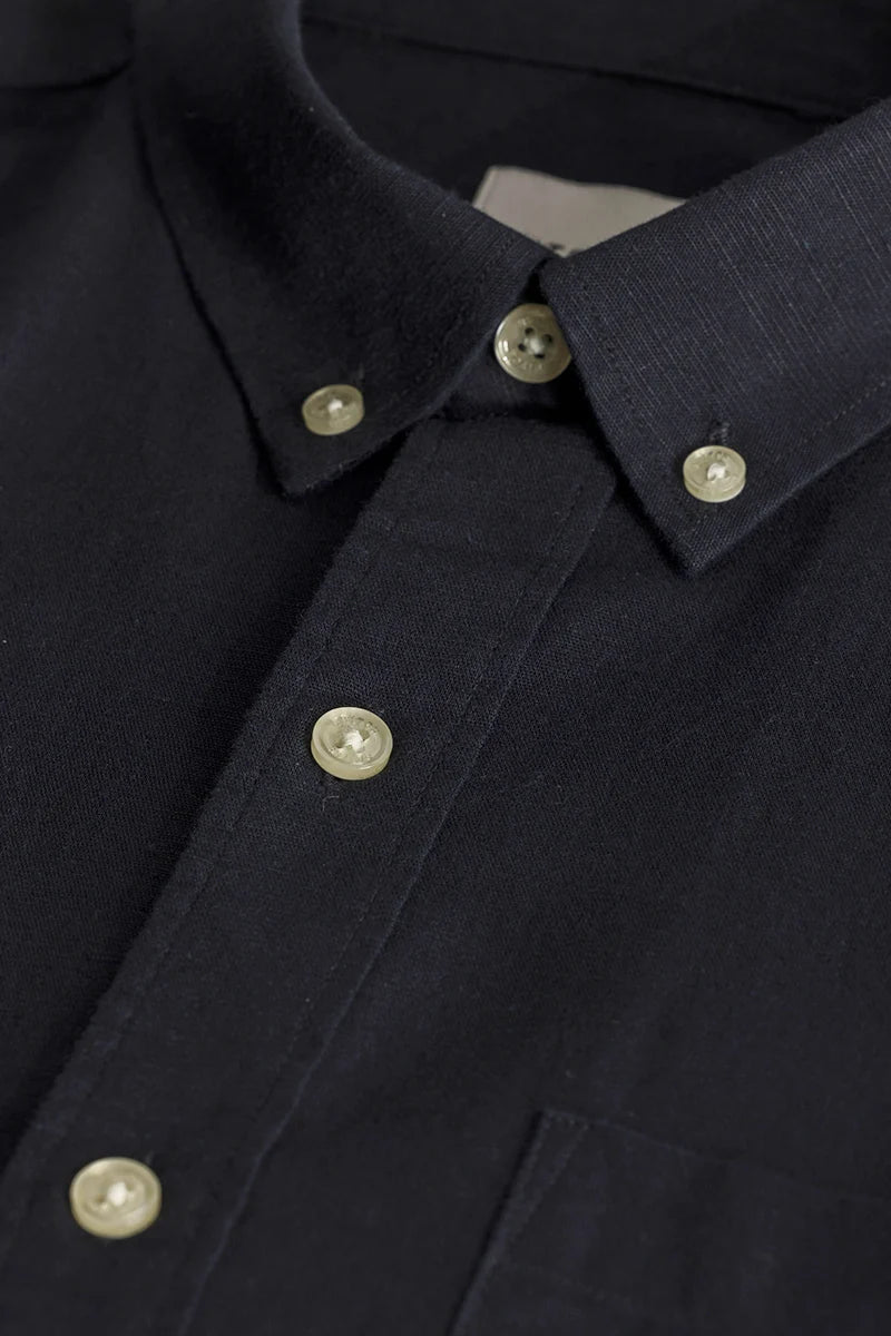 Henri Navy Plain Linen Blend Shirt