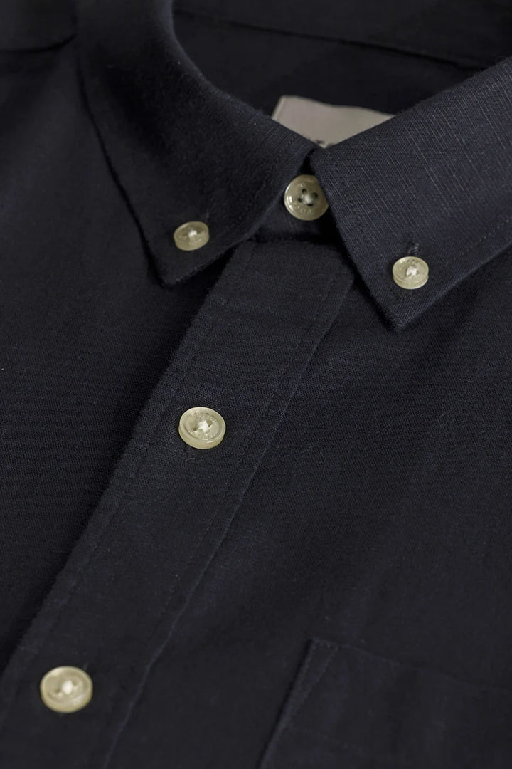 Henri Navy Plain Linen Blend Shirt