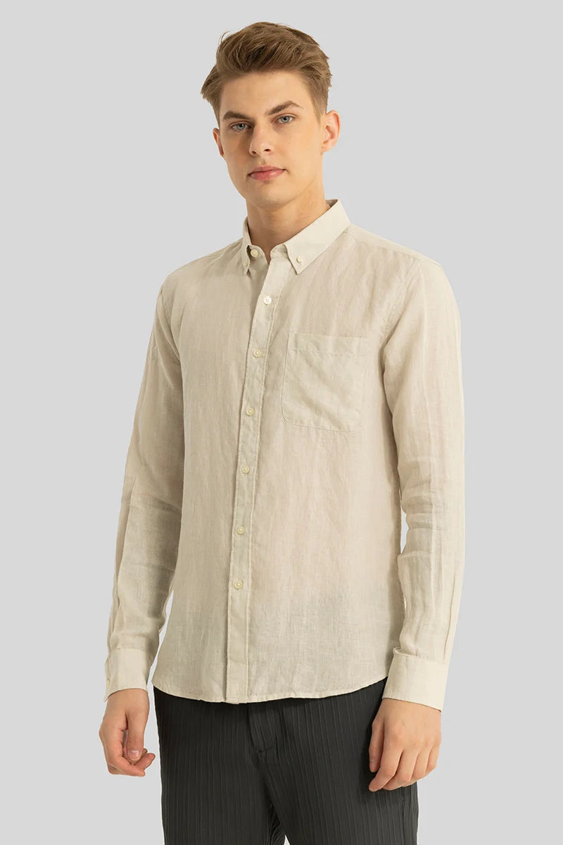 Elementary Cream Plain Pure Linen Shirt