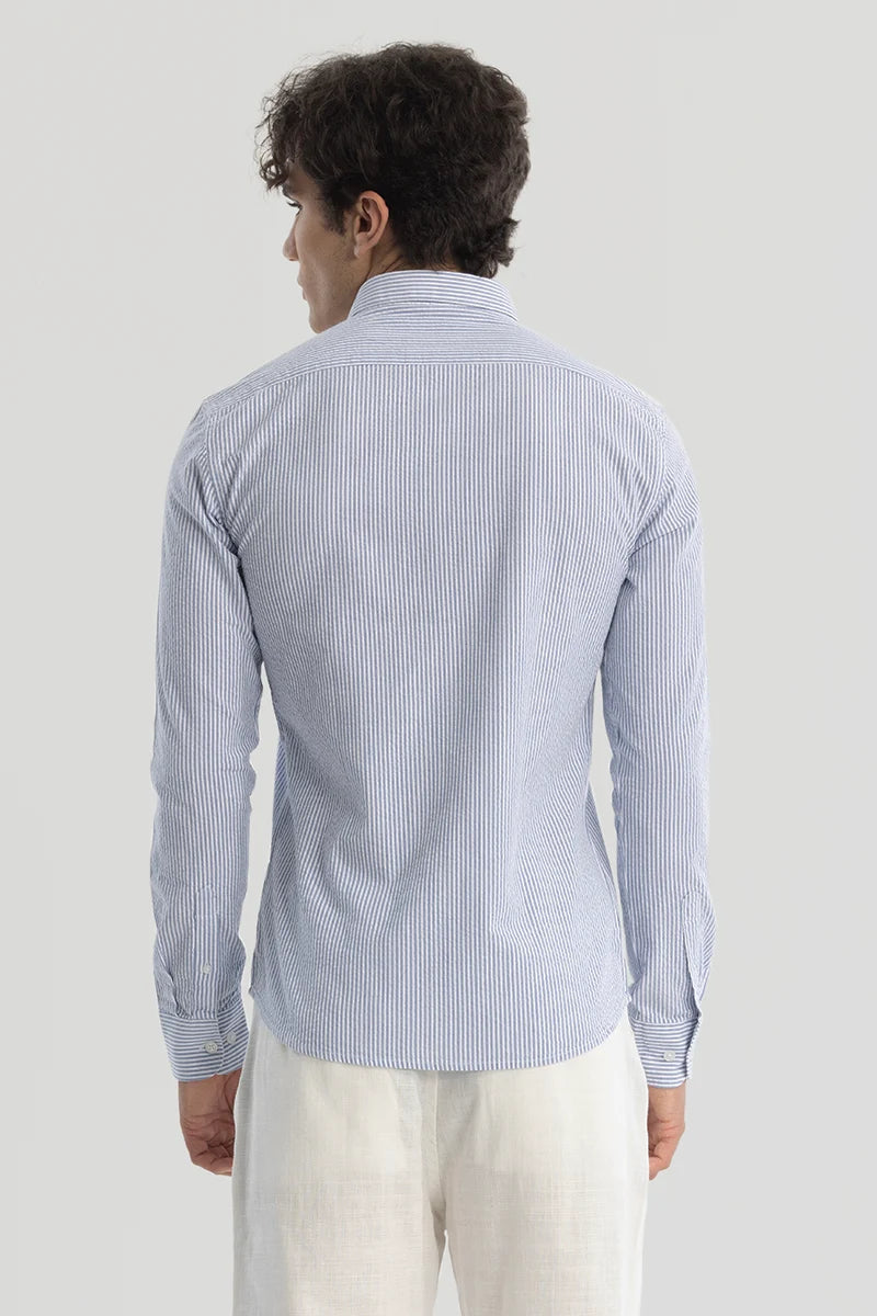 Blue Slim Fit Stripes Shirt