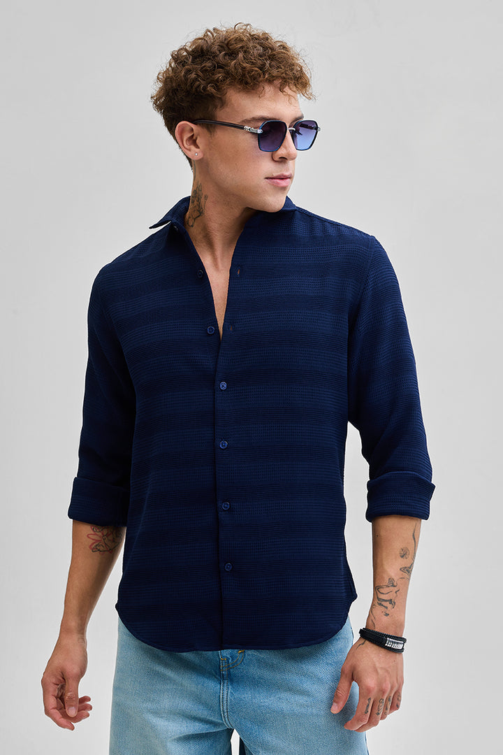 Navy Textured Slim Fit Shirt