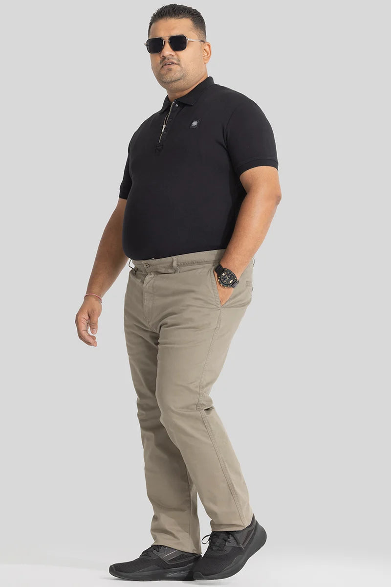 Seemly Beige Plain Regular Fit Plus Size Chinos