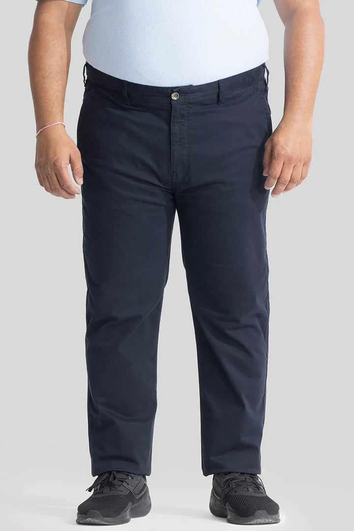 Seemly Greyish Blue Plain Regular Fit Plus Size Chinos