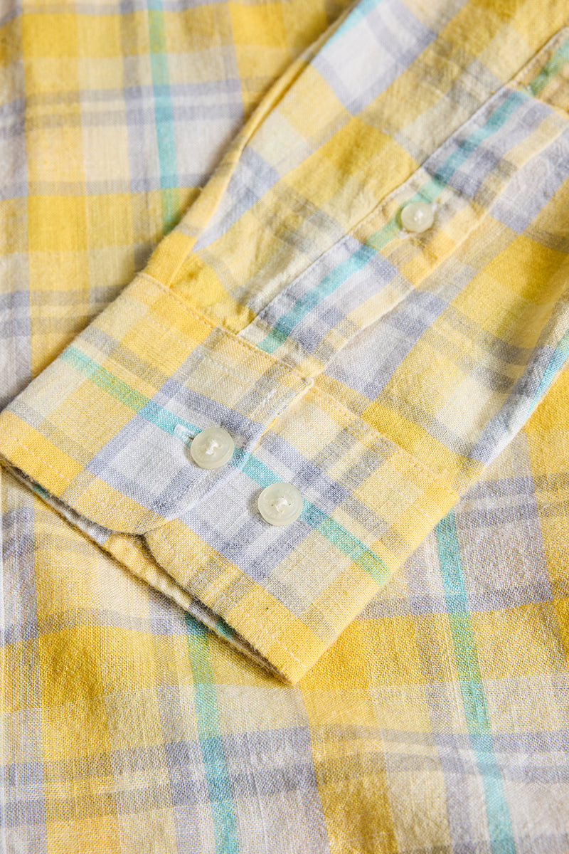 Yellow Checks Linen Blend Shirt