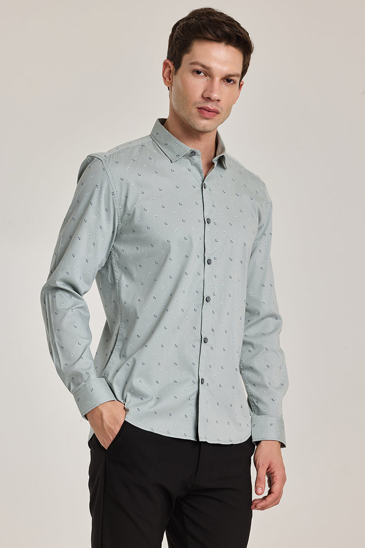 Light Grey Printed Slim Fit Shirt