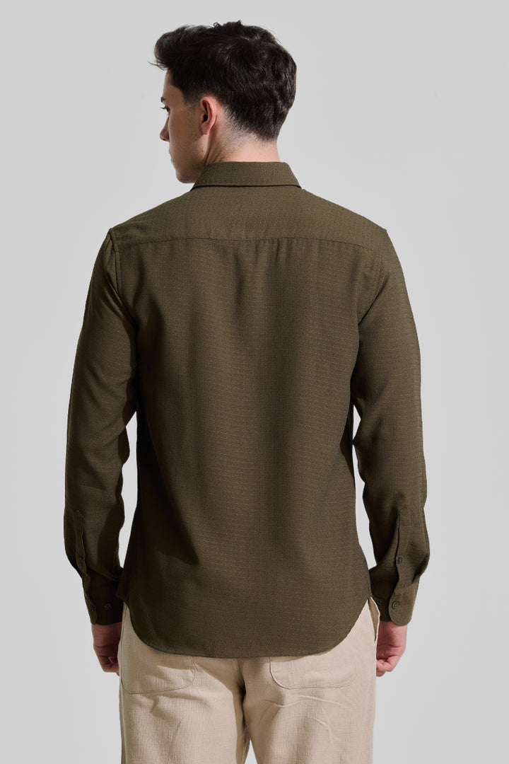 Olive Textured Slim Fit Shirt