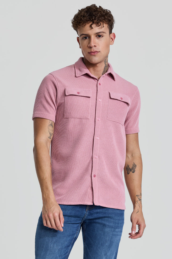 Pink Textured Double Pocket Shirt