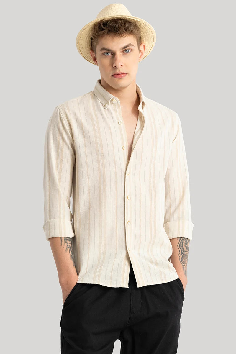 Yves Off White Stripes Linen Shirt