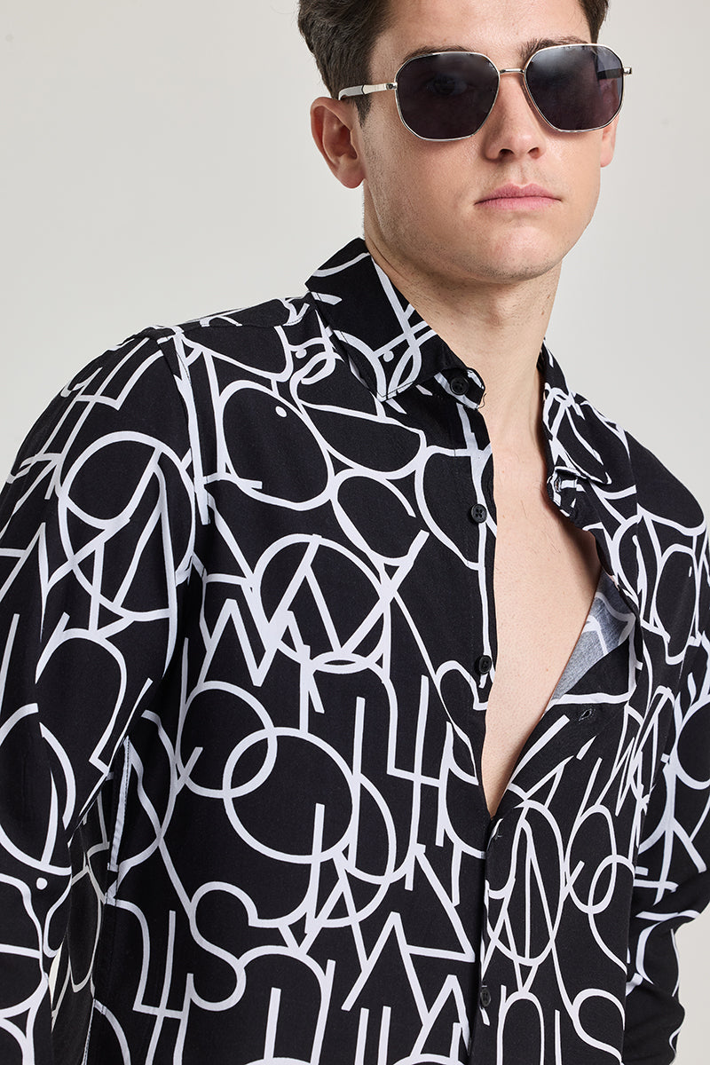 Black Abstract Slim Fit Shirt