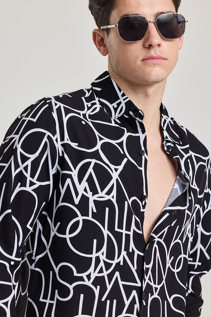 Black Abstract Slim Fit Shirt