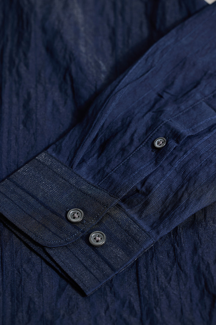 Navy Textured Slim Fit Shirt