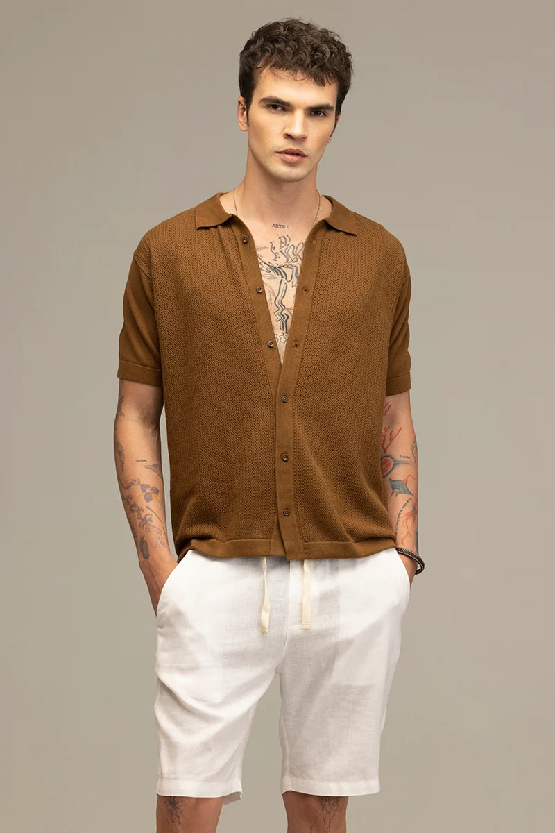 TerraKnit Knitted Crochet Brown Shirt