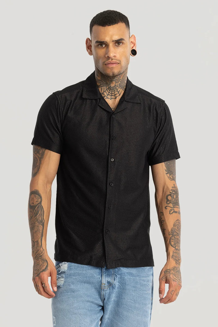 Black Cuban Textured shirt