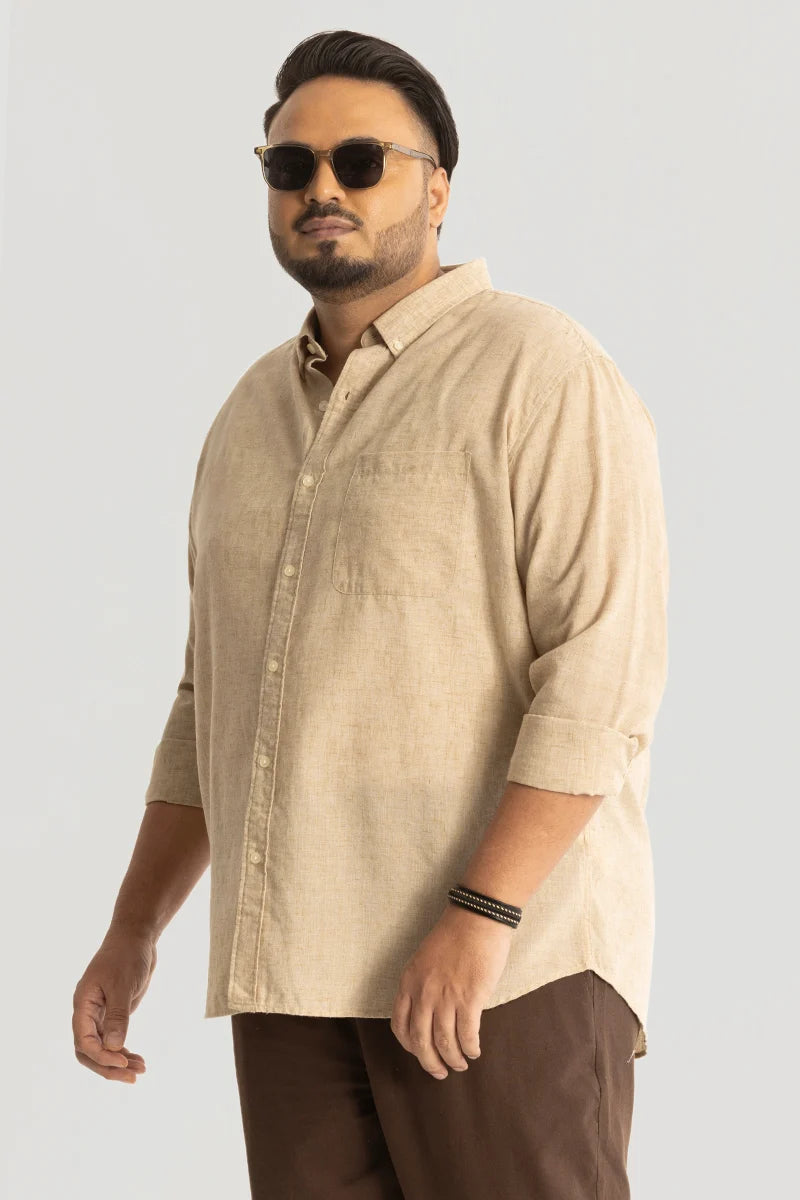 Beige Linen Blend Plus Size Shirt