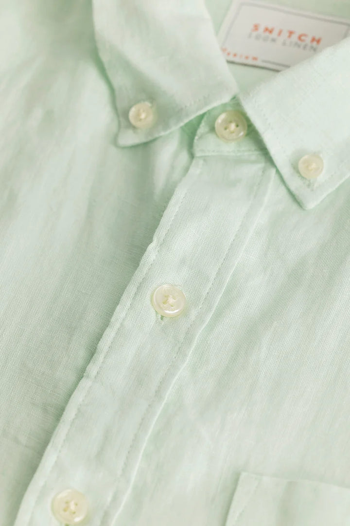 Elementary Light Green Plain Pure Linen Shirt