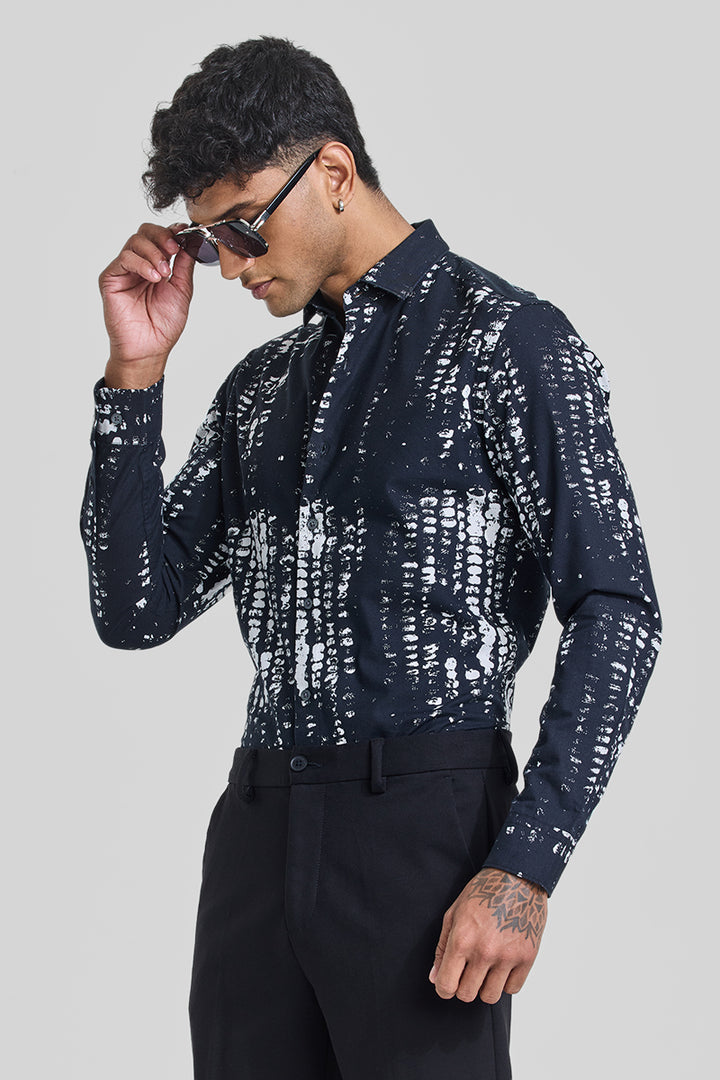 Navy Abstract Slim Fit Shirt