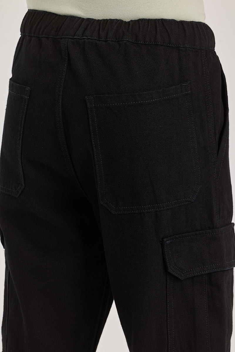 Pull On Jet Black Baggy Fit Jeans