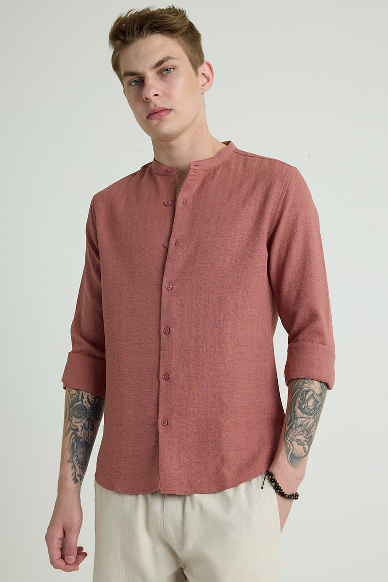 Mauve Mandarin Self Stripe Shirt