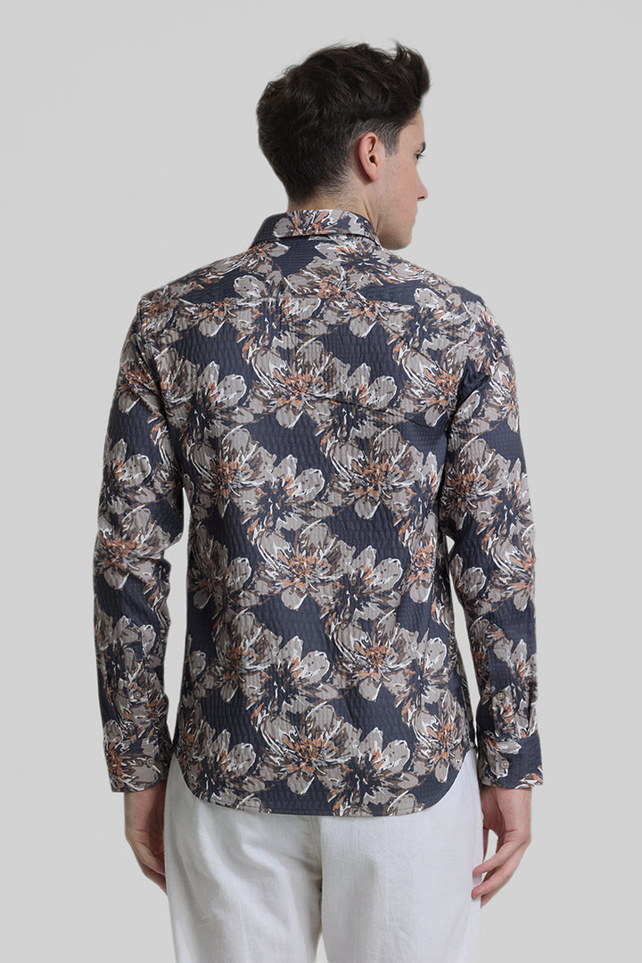 Charcoal Grey Floral Slim Fit Shirt