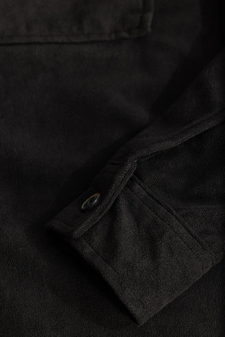 Black Suede Double Pocket Overshirt