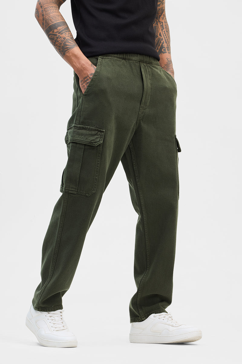 Olive Comfort Fit Cargo Jeans