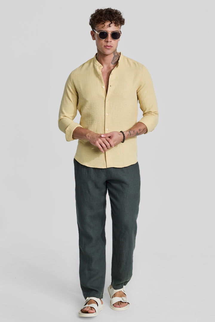 Yellow Mandarin Self Stripe Shirt