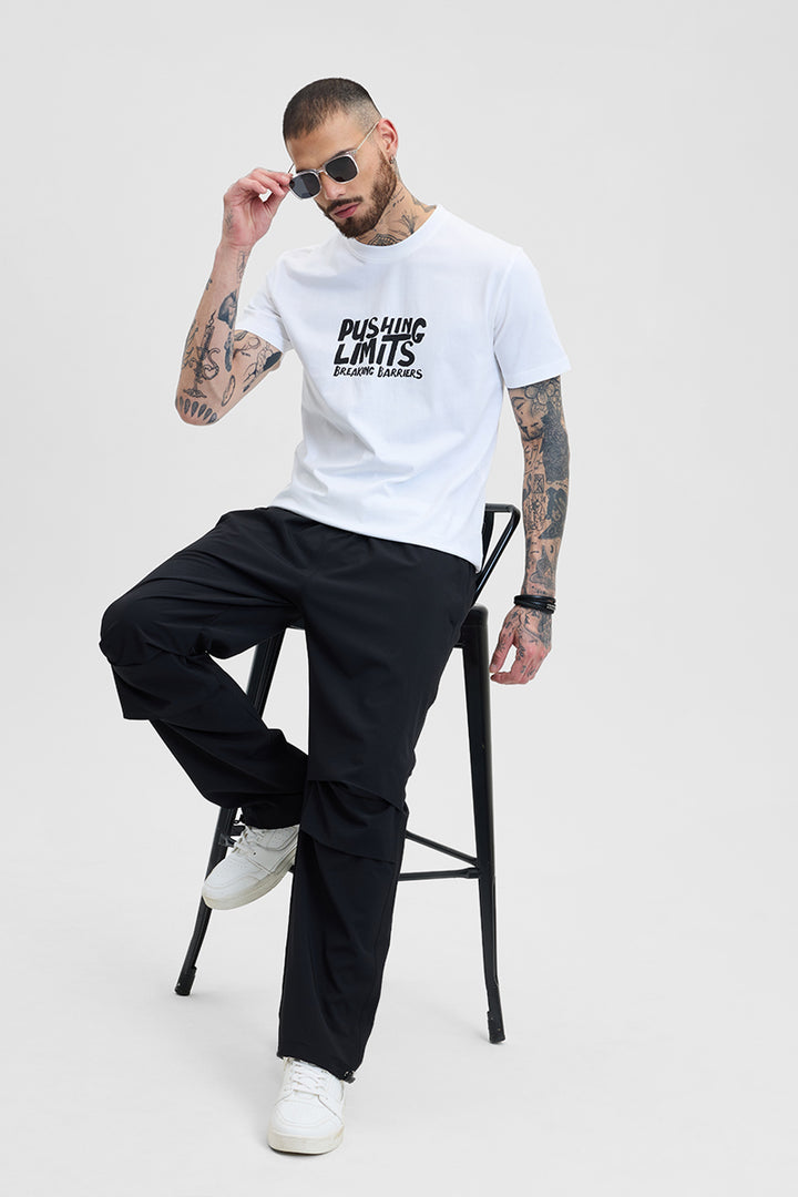 Pushing Limits White Printed Slim Fit T-Shirt