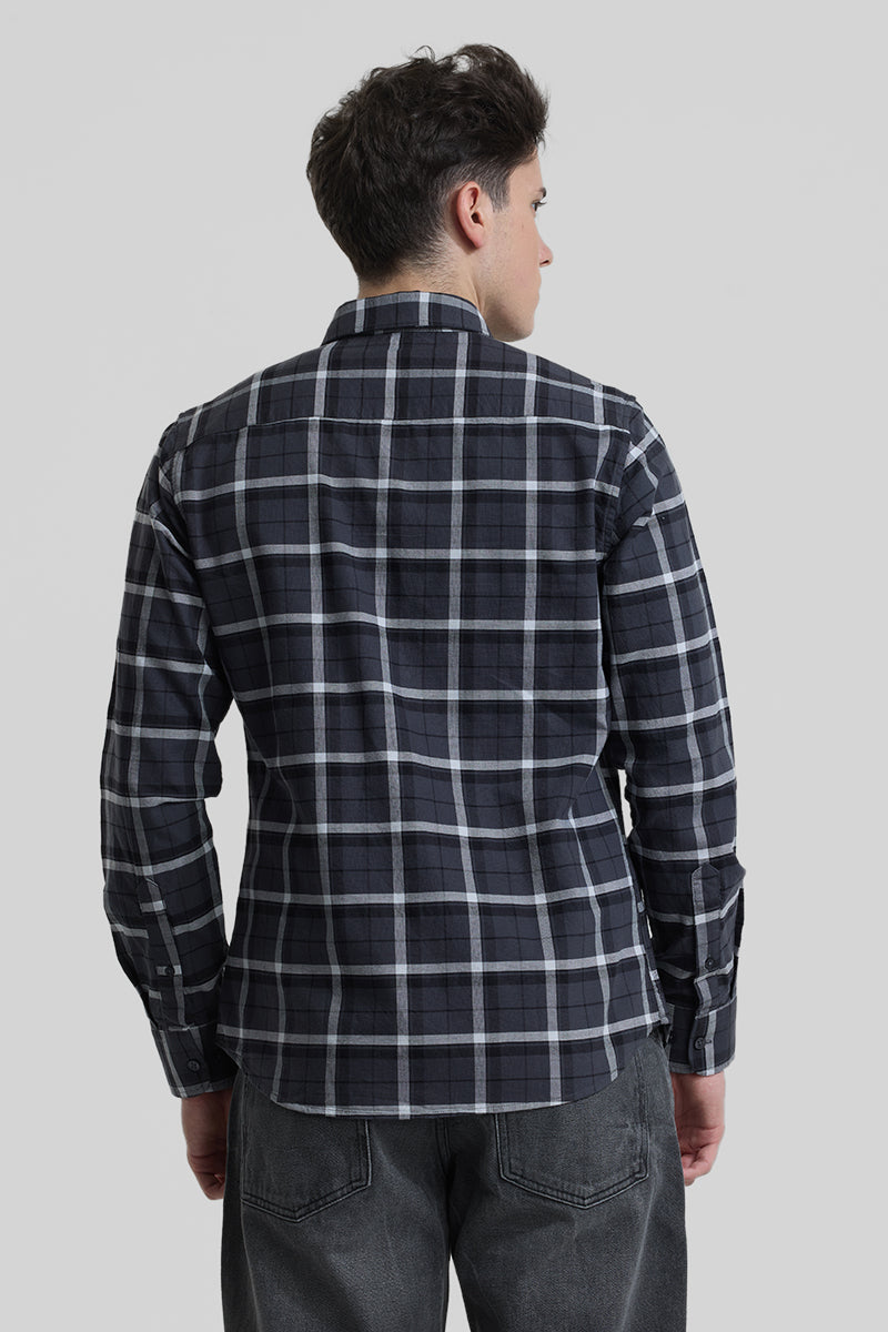 Charcoal Grey Checks Slim Fit Shirt