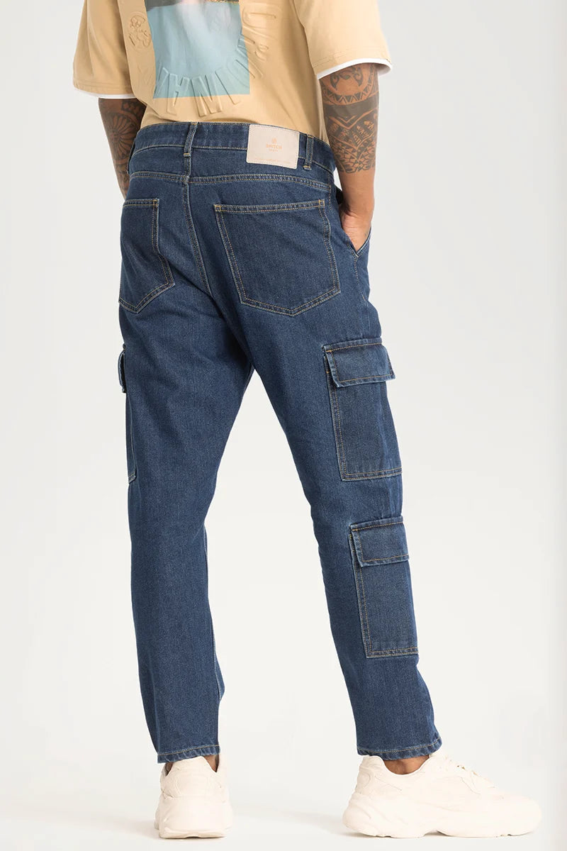 Dark Blue Baggy Fit Cargo Jeans