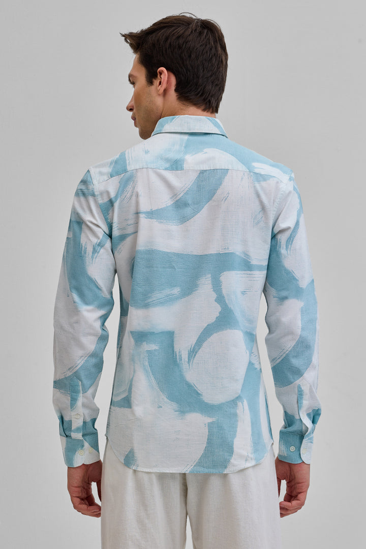 Light Blue Abstract Slim Fit Shirt