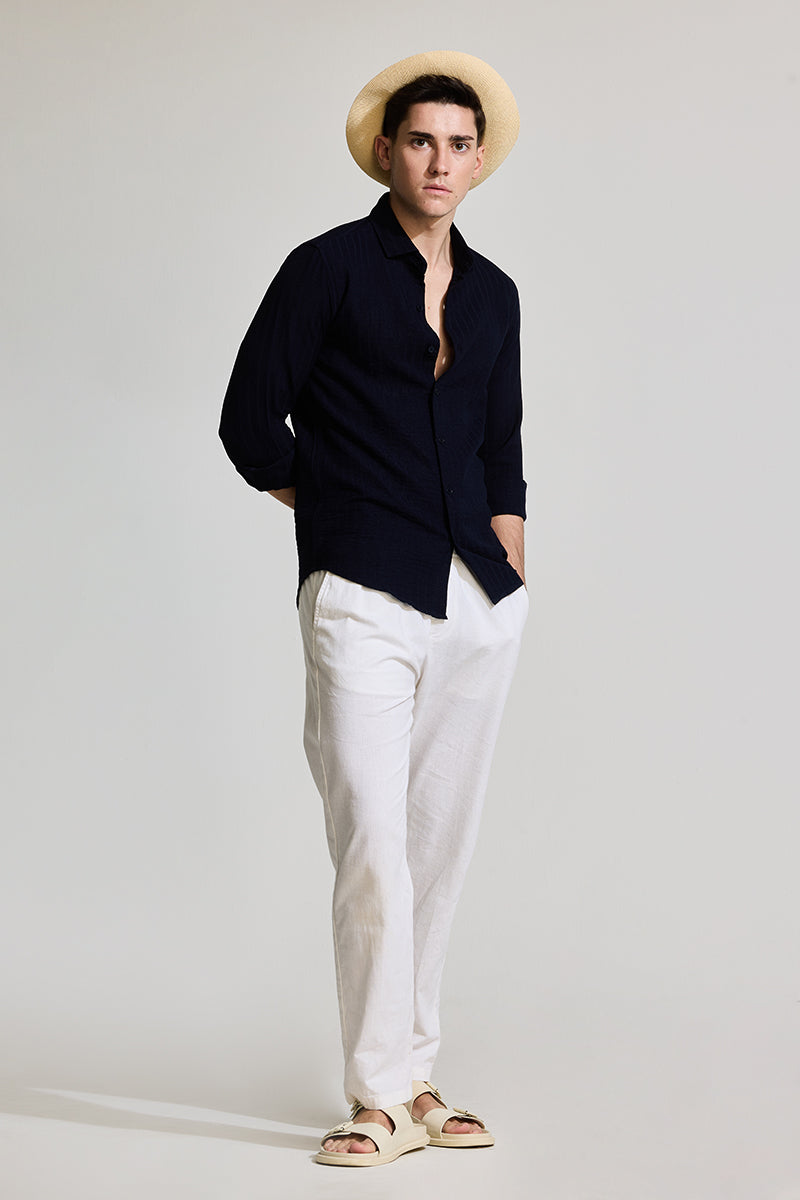 Navy Self-Striped Shirt