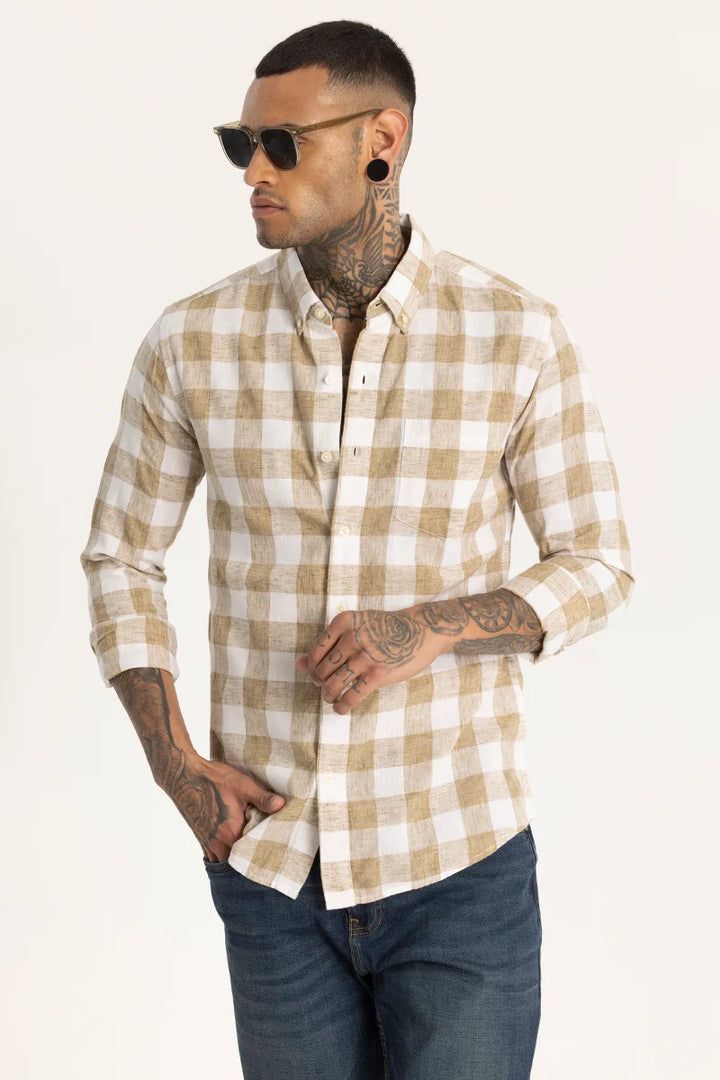 Beige Checks Linen shirt