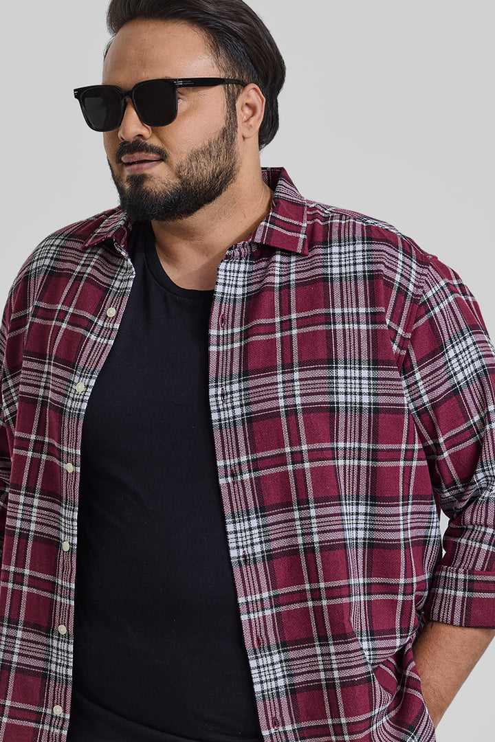 Maroon Checks Casual Plus Size Shirt