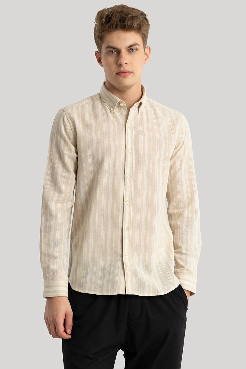 Yves Khaki Stripes Linen Shirt