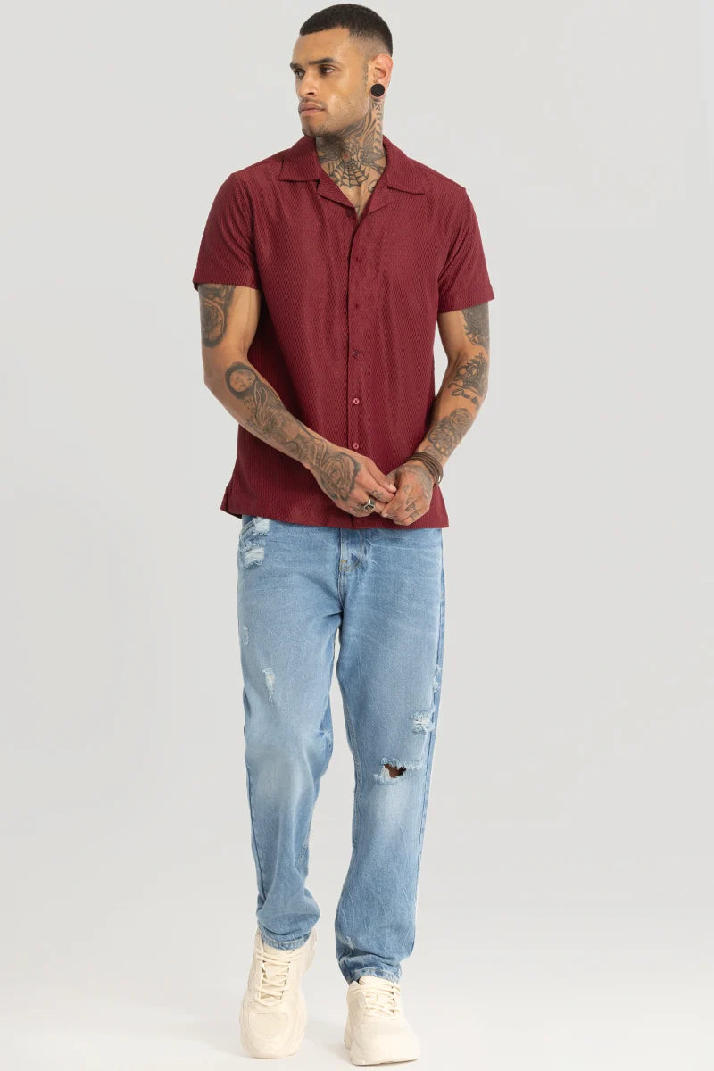 Maroon Cuban Textured shirt