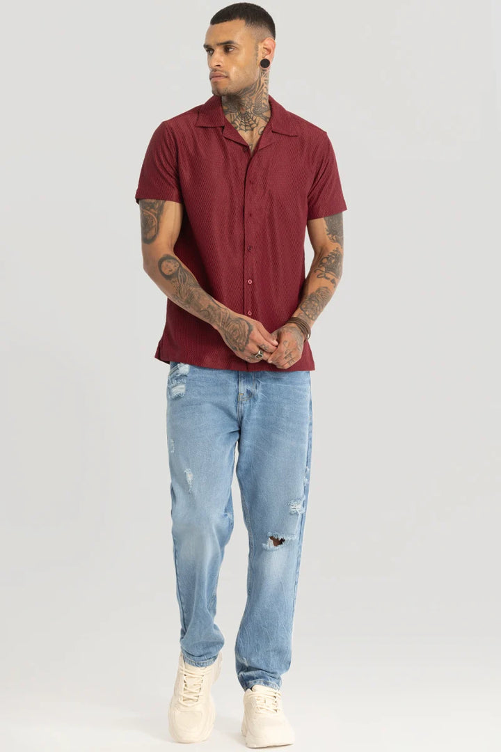 Maroon Cuban Textured shirt