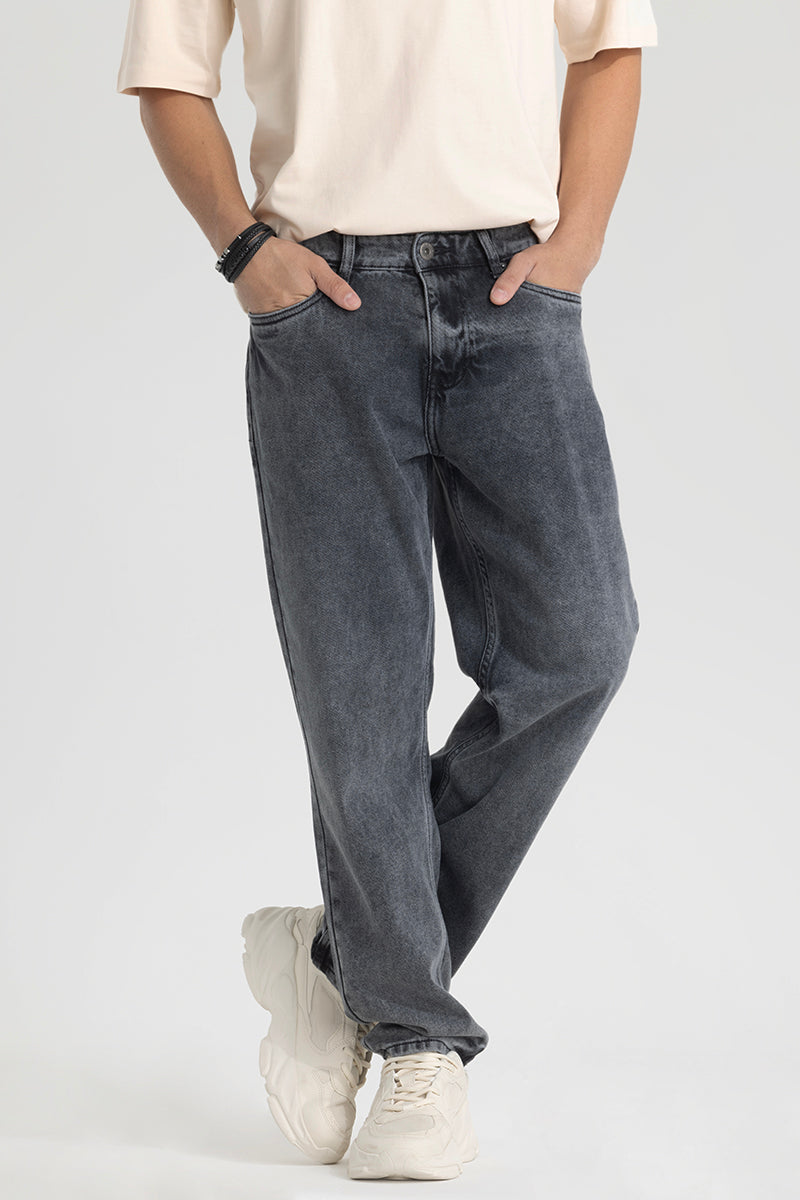 Light Grey Plain Relaxed Fit Jeans