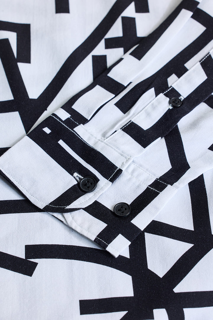 White Abstract Slim Fit Shirt